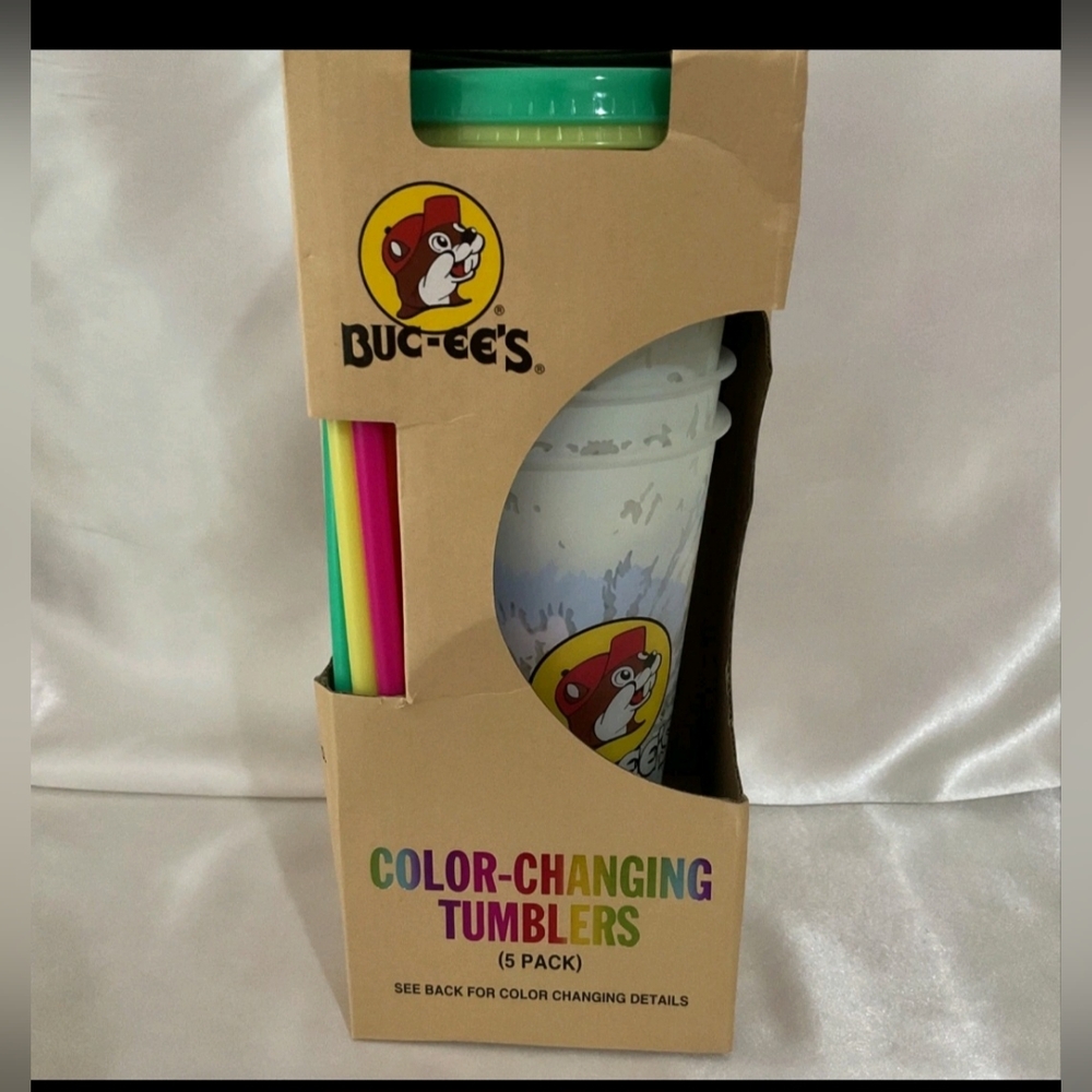 Buc-Ees Color-Changing Tumblers (5 Pack) With Lids & Straws 25 Oz BPA-Free Reuse
